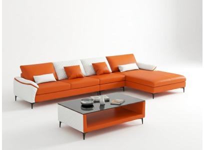 Leder Ecksofa L-Form Modern Orange Komfort Couch Design Wohnzimmer *