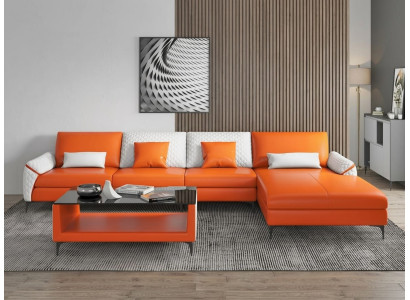 Leder Ecksofa L-Form Modern Orange Couchtisch Design Wohnzimmer Set *
