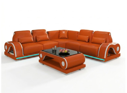 Ecksofa L-Form Orange Weiß LED Modern Wohnzimmer Couch Design Möbel *