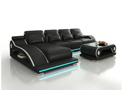 Ecksofa L-Form Schwarz LED Modern Wohnzimmer Couch Design Möbel Sofa *