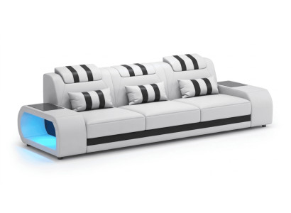 3-Sitzer Ledersofa Modern Weiß Schwarz Elegant LED Ablage Komfort *