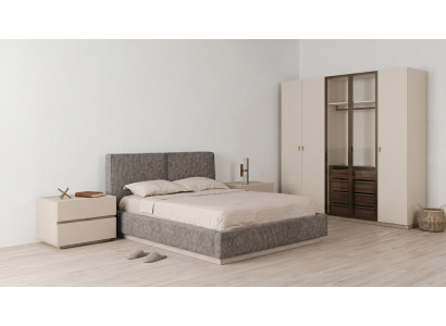 Modernes Schlafzimmer Set Beige Grau Bett Schrank Nachttische Design