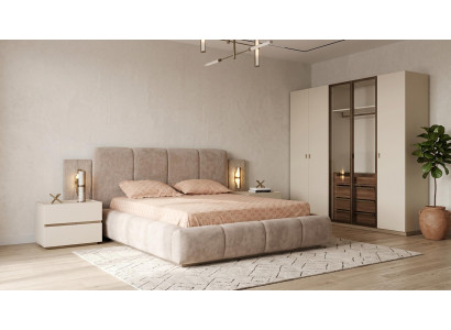 Schlafzimmer Set Modern Beige Bett Schrank Nachttische statusbezogen