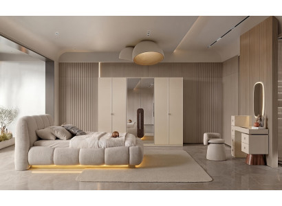 Schlafzimmer Set Bett Schrank Frisiertisch Hocker Spiegel Modern Beige