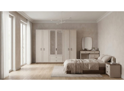 Exklusives Schlafzimmer Set Beige Modern Holz-Optik Schrank Nachttisch