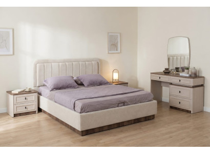 Design Schlafzimmer Set Beige Modern Luxus Bett Spiegel 2xNachttische