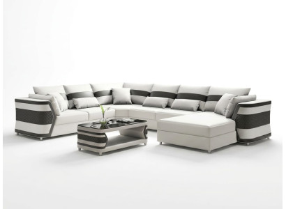 Luxus U-Form Ecksofa Weiß Schwarz Modern Wohnlandschaft Couch Sofa *
