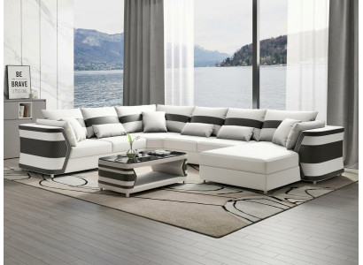 Luxus U-Form Ecksofa Weiß Modern Wohnlandschaft Couchtisch Sofa Set *