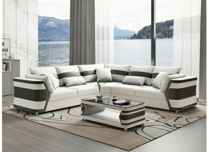 Luxus L-Form Ecksofa Weiß Modern Wohnlandschaft Couchtisch Sofa Set *