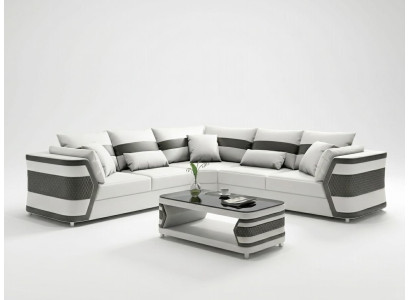 Luxus L-Form Ecksofa Weiß Schwarz Modern Wohnlandschaft Couch Sofa *