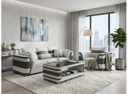 Sofa Set 3+1 Weiß Schwarz Modern Polstermöbel Couch Sessel Garnitur *