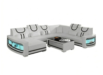 Wohnlandschaft U-Form Weiß LED Modern Wohnzimmer Couch Design Möbel