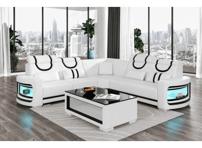 Ecksofa L-Form Weiß Couchtisch Modern Wohnzimmer Design Möbel Set *