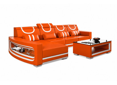 Ecksofa L-Form Weiß LED Modern Wohnzimmer Couch Design Möbel Luxus *