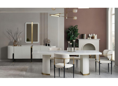 Weißes Esszimmer Set Designer Esstisch 4x Küchenstühle Sideboard