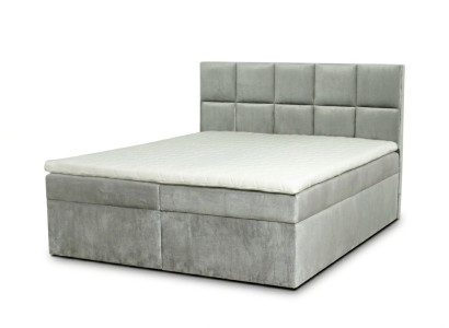 Großes graues Bett 200 × 200 Doppelbett mit Matratze Stauraum und Topper