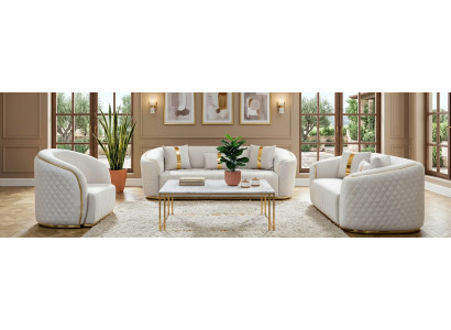 Klassische Weiße Polstergarnitur Designer Sofas Stoffsessel 3tlg