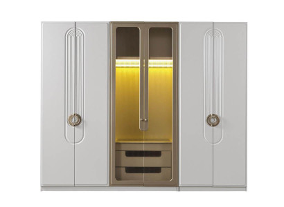 Kleiderschrank weiß goldfarben praktisch hoch geräumig Schlafzimmer neu moder