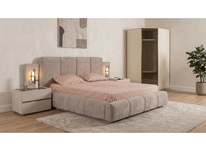 Schlafzimmer Set Modern Beige Bett 2 Nachttische Eckschrank statusbezogen