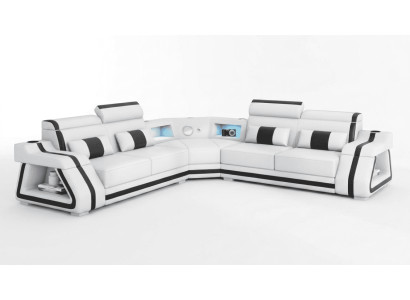 Modern Ecksofa L-Form Weiß LED Sofa Couch Elegant Design Exklusiv *