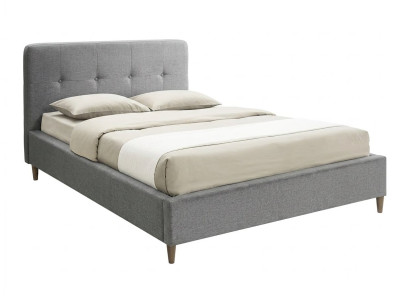 Graues Bett 180×200  Bettrahmen  Bett mit gepolstertem Kopfteil Stoffbett