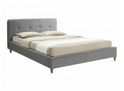 Graues Bett 200×200 Bettrahmen Stoffbett Bett mit gepolstertem Kopfteil