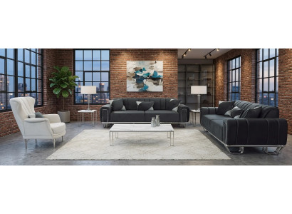 Hochwertige Grau-Weiße Wohnzimemr Garnitur Sofa Set Designer 3-er
