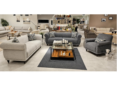 Graues Sofa set 3-Sitzer Sofa Sessel Wohnzimmer Bequem Weich Hochwertig