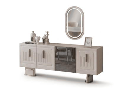 Exklusives Sideboard Beige LED Spiegel Anrichte Kommode Esszimmer
