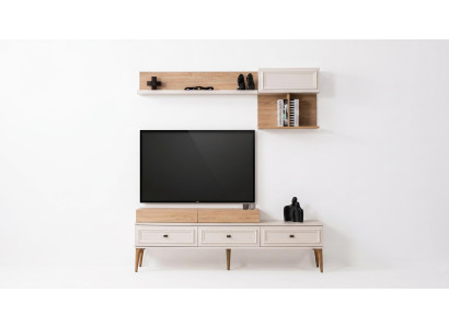 TV Wohnwand Alacati Landhaus Weiß Elegant Wohnzimmer Set Möbel