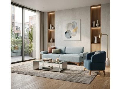 Komfortables Grau-Blaues Sofa Set Polstersofa Exklusiver Textilsessel