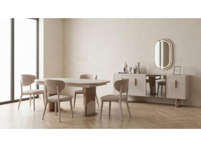 Design Esszimmer Set Beige Oval Tisch Modern 4 Stühle Sideboard