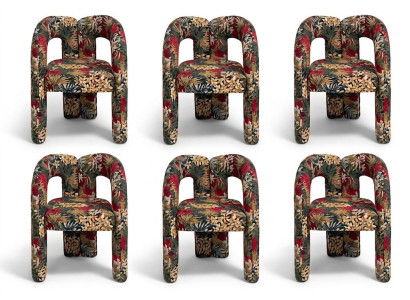 Stuhl Gruppe Design Tropisch Stoff Bunt Skulptural Monolithisch Stil