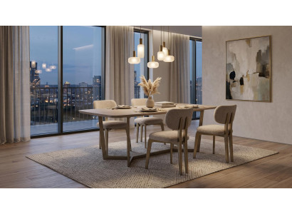 Essgruppe Esstisch Set Esszimmerstühle Modern Beige Design statusbezogen