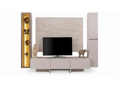 TV Wohnwand Modern Beige Luxus Design LED TV Möbel Set Elegant
