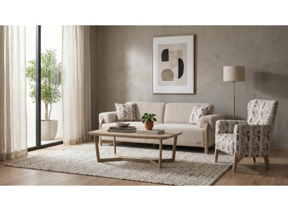 Sofa Set 3-Sitzer Sofa Beige Bouclé Modern Design Couch Garnitur
