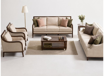 Beiges Sofa set 3-Sitzer Sofa Sessel Wohnzimmer Bequem Wohnzimmer-Set