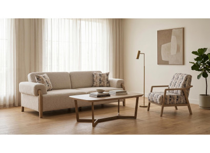 Sofa Set 3-Sitzer Beige Bouclé Modern Design Couch Garnitur