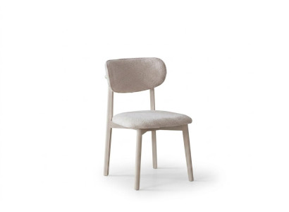 Premium Polsterstuhl Beige Modern Bouclé Esszimmerstuhl Holz-Optik