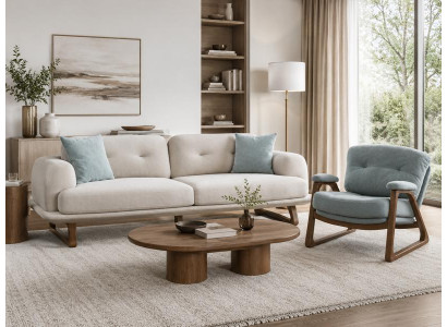 Sofa Set Sofa Sessel weich bequem schön modern weiß blau