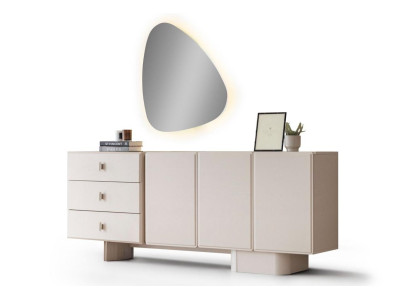 Modernes Sideboard Beige Spiegel LED Anrichte Kommode