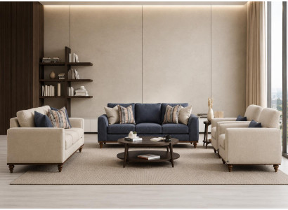 Grau-beige Sofa-set 3-Sitzer Sofa Sessel Wohnzimmer Polstermöbel Hochwertig