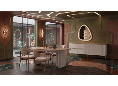 Esstisch 4x Stühle Konsole Spiegel Esszimmer Stil modern braun rechteckig