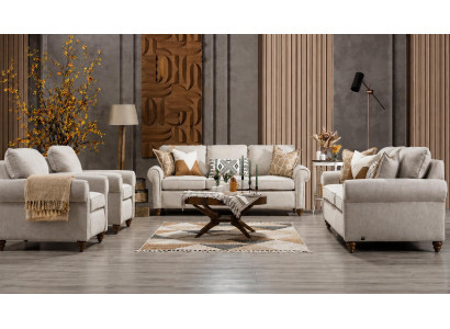 Hellbeige Sofa set 3-Sitzer Sofa Sessel textil Wohnzimmer Weich Hochwertig