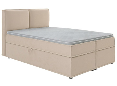 Elegantes beigefarbenes Bett 160×200 Boxspringbett mit Stauraum und Matratze