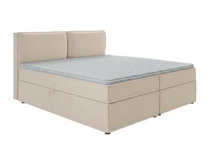 Großes beiges Bett 200×200 Boxspringbett mit Stauraum Matratze und Topper