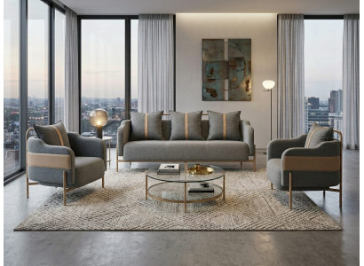 Sofa 3-Sitzer Sessel grau abnehmbare Kissen modern ergonomisch