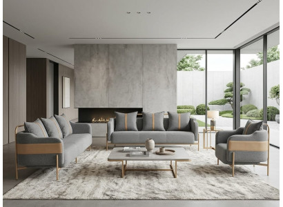Sofa 3-Sitzer Sessel grau abnehmbare Kissen modern elegant