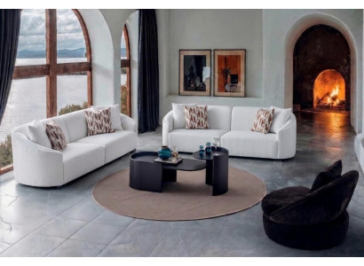Sofagarnitur Set Modern Weiss Braun Elegant Couch Sessel Moebel