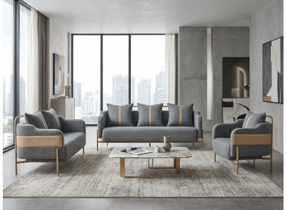 Sofa 3-Sitzer 2-Sitzer Sessel grau abnehmbare Kissen modern